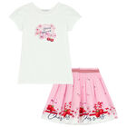 Girls White Floral & Cherry T-Shirt, 1, hi-res